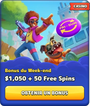 Bonus week-end casino : 1 050 $ + 50 free spins avec joueur et chien funky